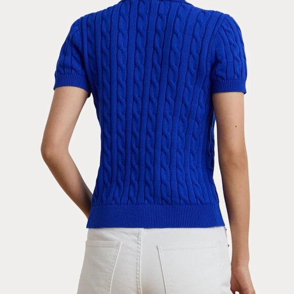 NWT Lauren Ralph Lauren Natrissa Embroidered Logo Cable Knit Cotton Polo Shirt - Picture 3 of 3